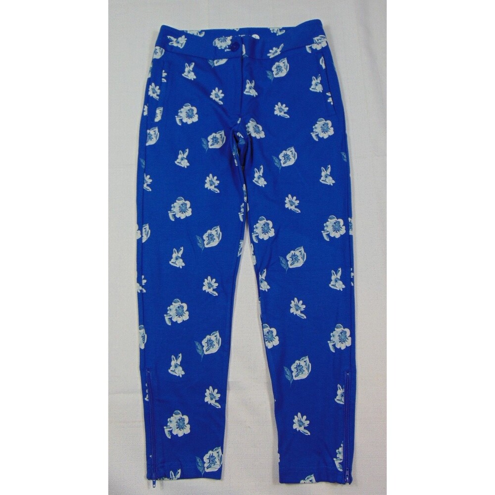 BETABRAND Pants Small Petite Blue Floral Skinny Cigarette Leg Stretch Zip Ankle